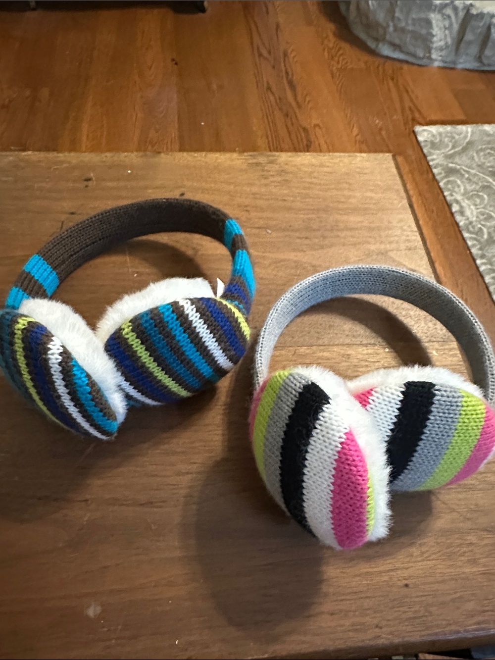 Bundle of 2 SO Kids Stripe Knit Ear Muffs in Blue, Brown, White and Pink